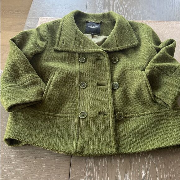 Talbots Women’s Green Wool Blend Pea Coat 3/4 Sleeve Chic Cropped Jacket Size 10 - Picture 14 of 15